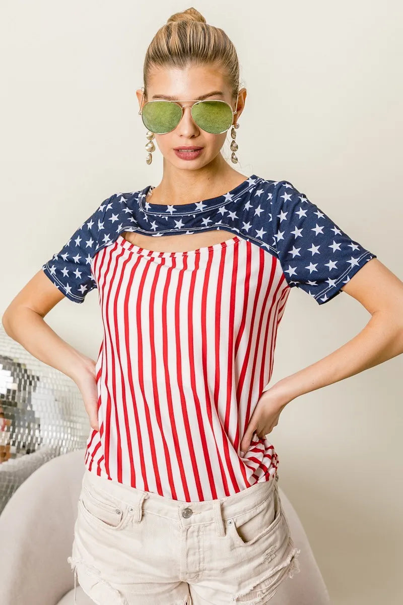 BiBi American Flag Theme Front Cut Out Top - NeoKira Unlimited
