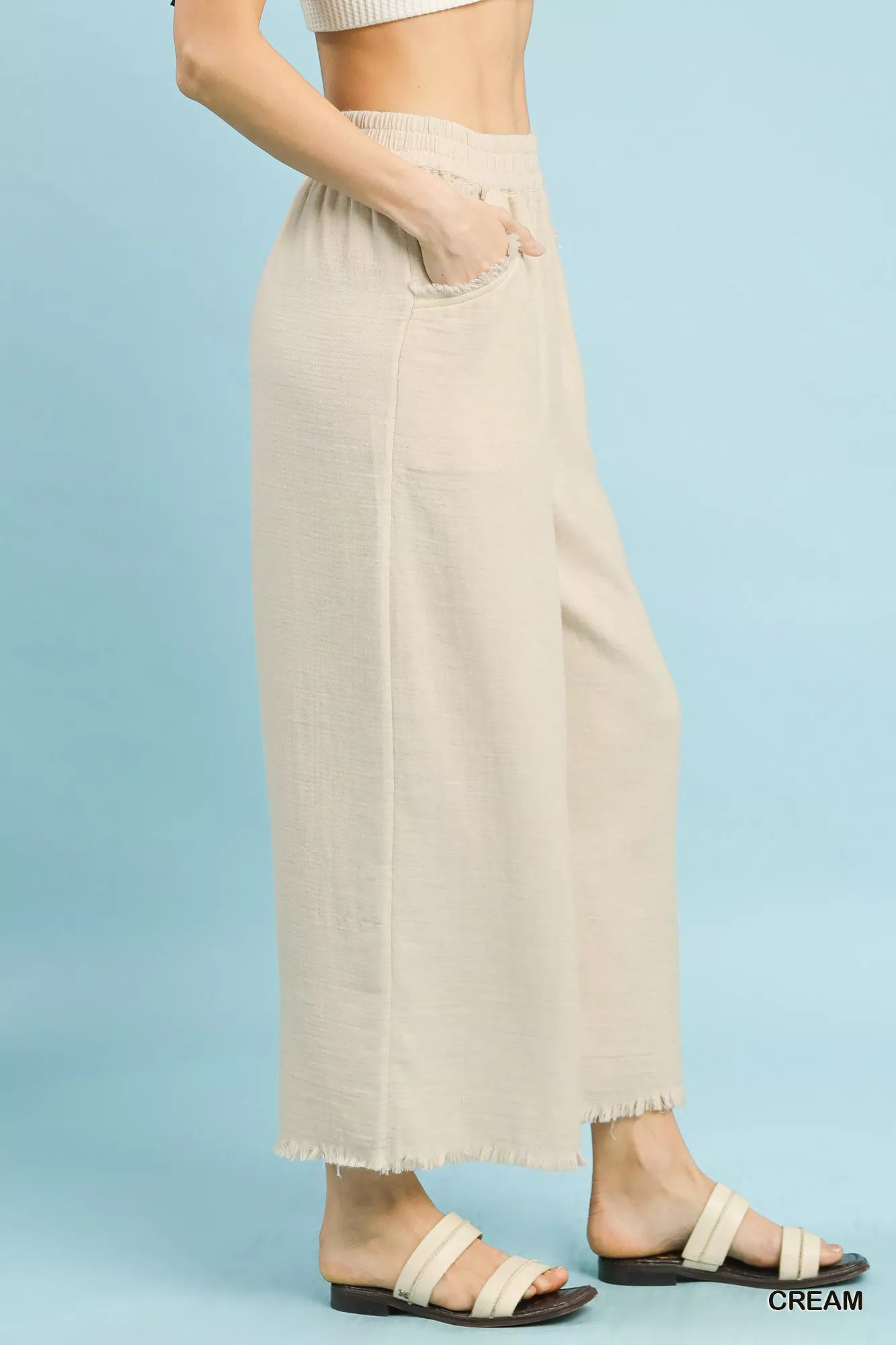 Umgee Frayed Hem Wide Leg Pants - NeoKira Unlimited