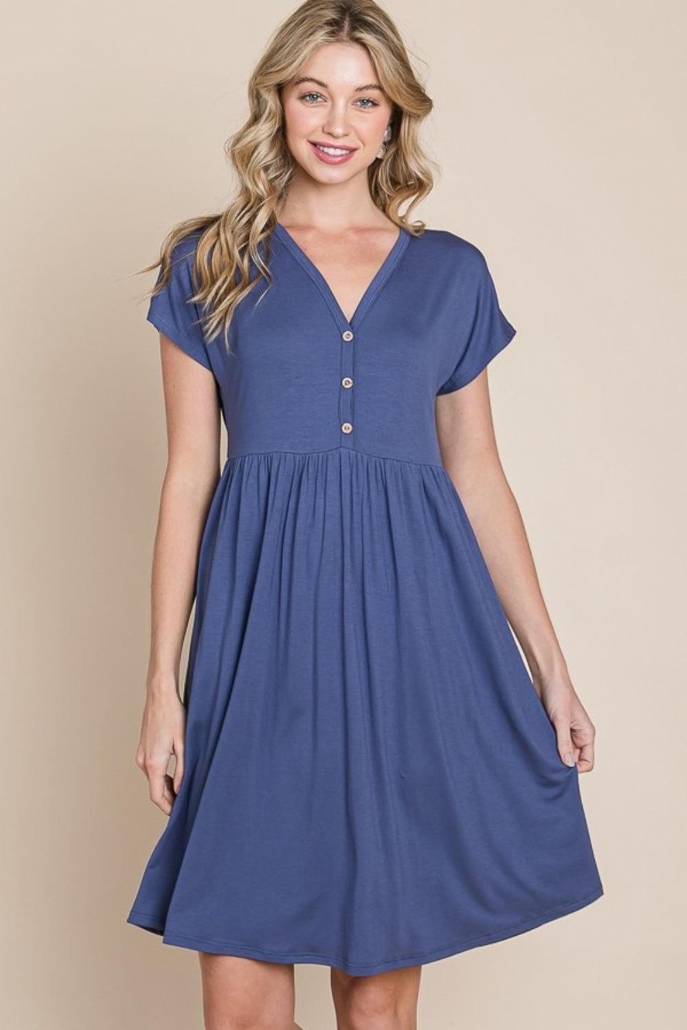 BOMBOM V-Neck Short Sleeve Dress - NeoKira Unlimited