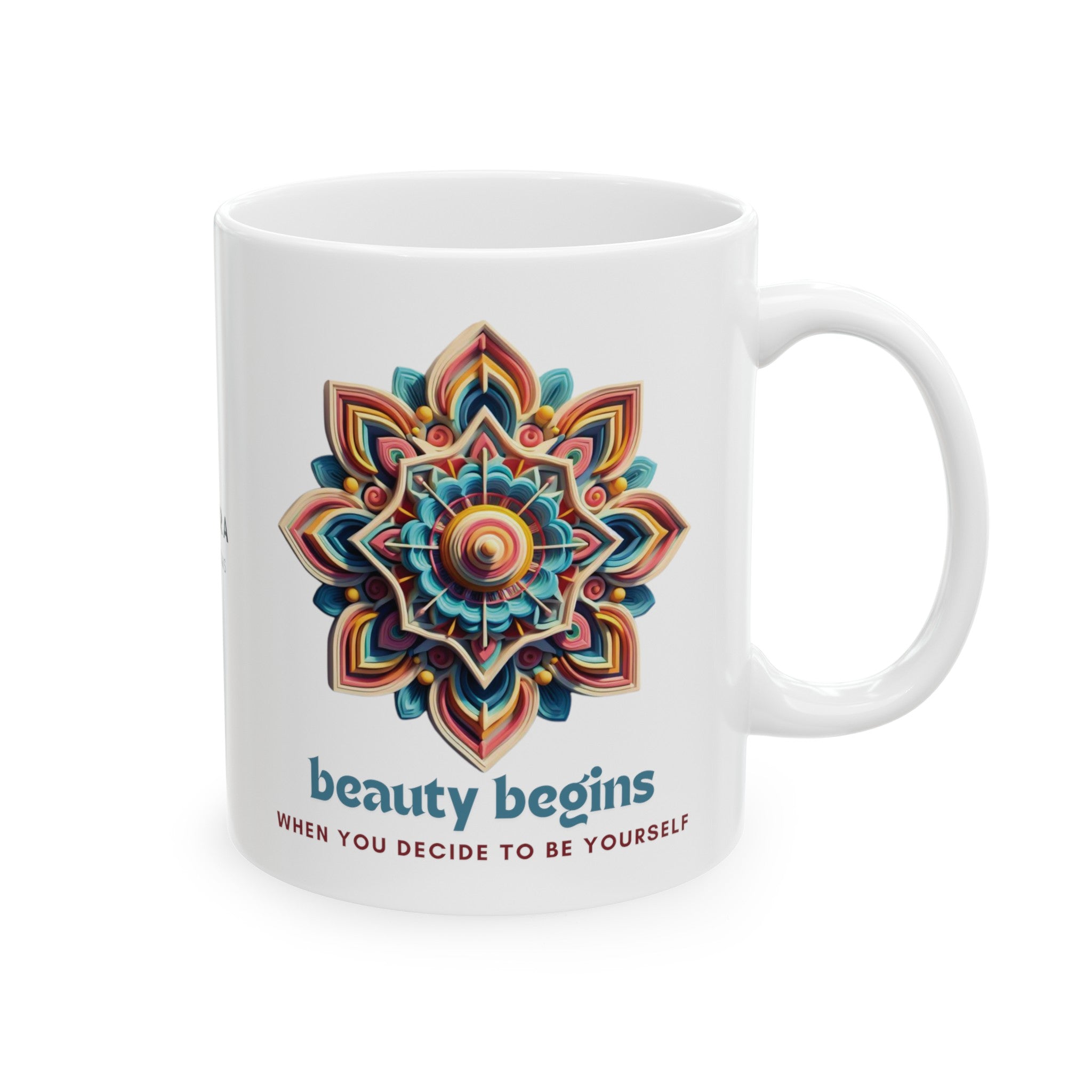 BEAUTY BEGINS MANDALA Ceramic Mug 11oz 11oz Mug Printify   