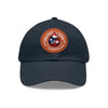 BORICUA DE PURA SANGRE Dad Hat with Leather Patch (Round) Caps Printify Navy / Light Brown patch Circle One size