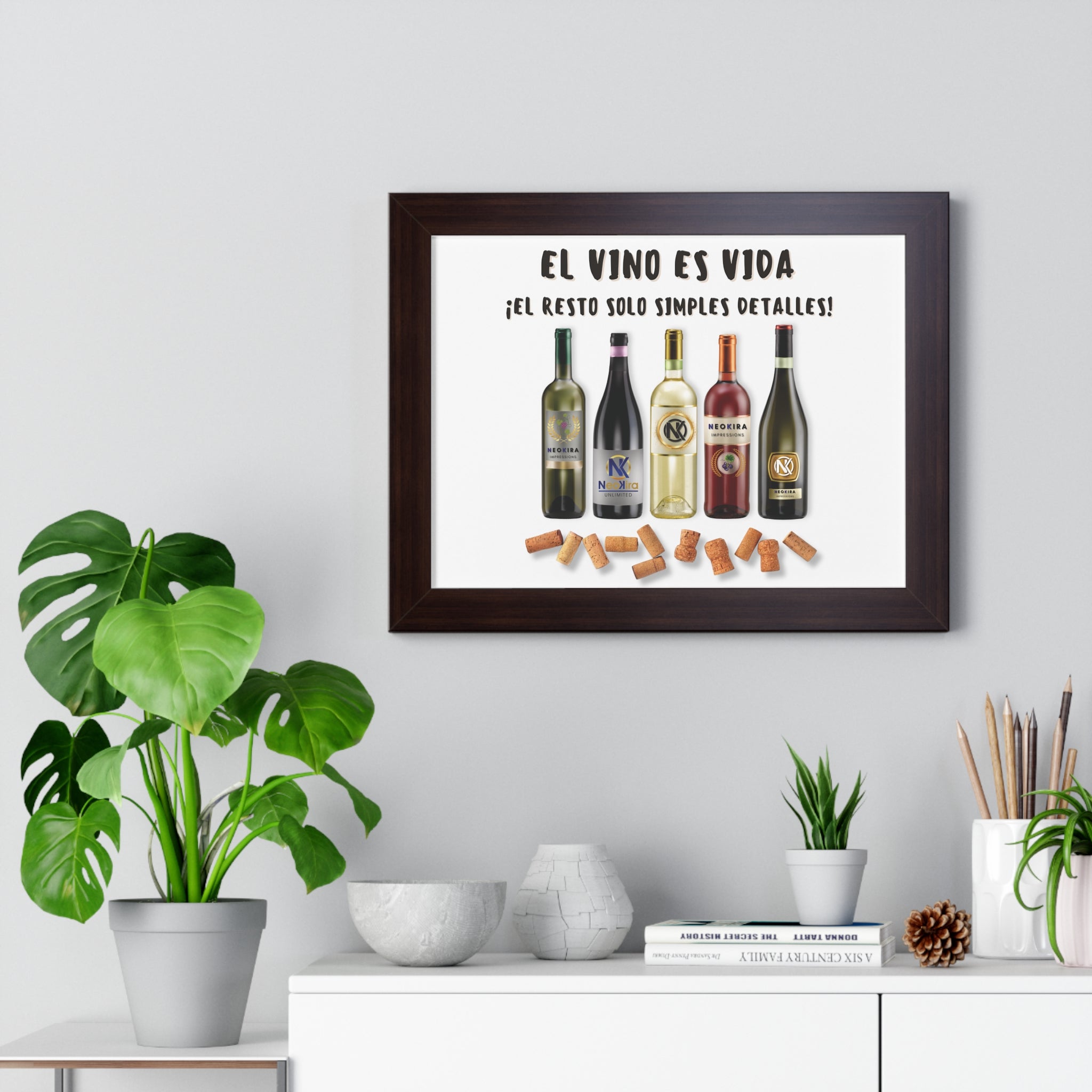 EL VINO ES VIDA Framed Horizontal Poster Poster Printify 16″ x 12″ Walnut 