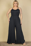 Plus Size Button Front Wide Leg Jumpsuit Jumpsuits Capella Black 1XL 