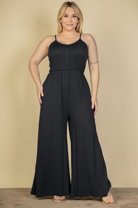 Plus Size Button Front Wide Leg Jumpsuit – Stretchy And Flattering - NeoKira Unlimited