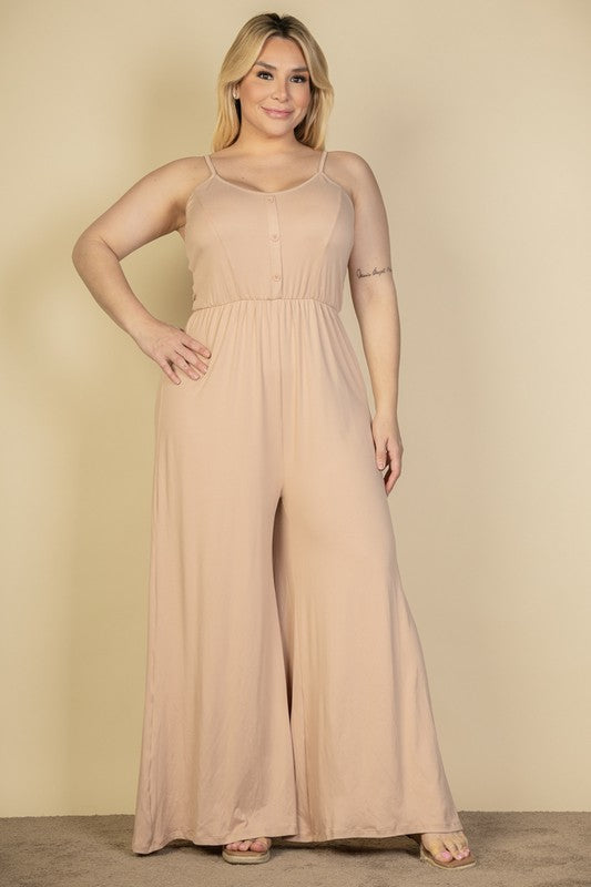 Plus Size Button Front Wide Leg Jumpsuit – Stretchy And Flattering - NeoKira Unlimited