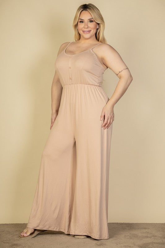Plus Size Button Front Wide Leg Jumpsuit – Stretchy And Flattering - NeoKira Unlimited