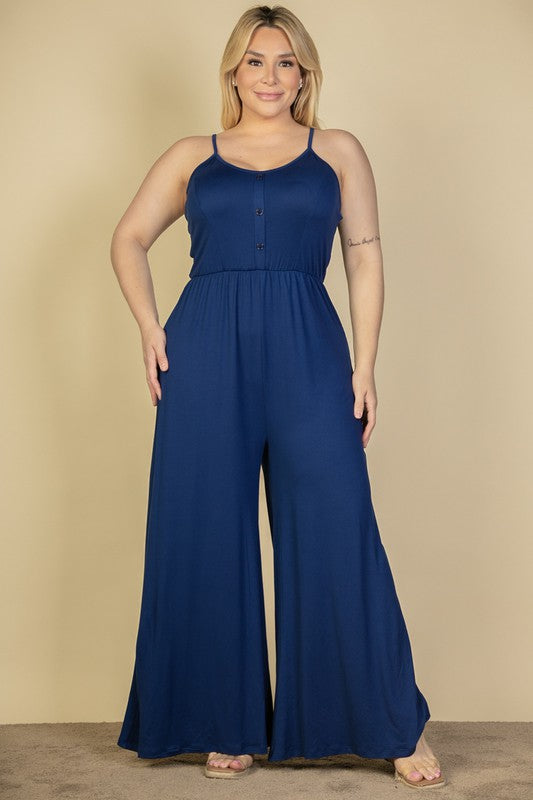 Plus Size Button Front Wide Leg Jumpsuit – Stretchy And Flattering - NeoKira Unlimited
