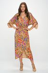 Renee C. Leaf Print Kimono Dress with Front Twist Maxi Dress Renee C.   