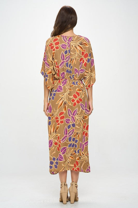 Renee C. Leaf Print Kimono Dress with Front Twist Maxi Dress Renee C.   