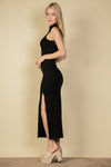 Ribbed Mock Neck Slit Bodycon Dress Maxi Dress Capella   