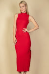 Ribbed Mock Neck Slit Bodycon Dress Maxi Dress Capella Red S 