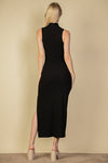 Ribbed Mock Neck Slit Bodycon Dress Maxi Dress Capella   