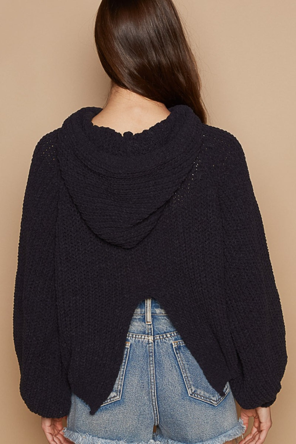 POL Back Open Slit Balloon Sleeve Crop Hooded Sweater - NeoKira Unlimited