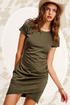 Soft Ruched Round Neck Short Sleeve Mini Dress Mini Dress La Miel OLIVE S 