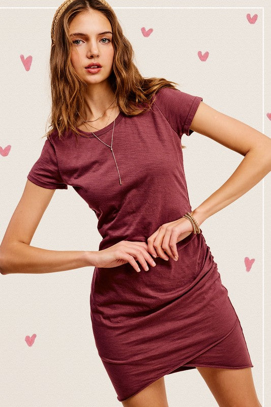 Soft Ruched Round Neck Short Sleeve Mini Dress Mini Dress La Miel   