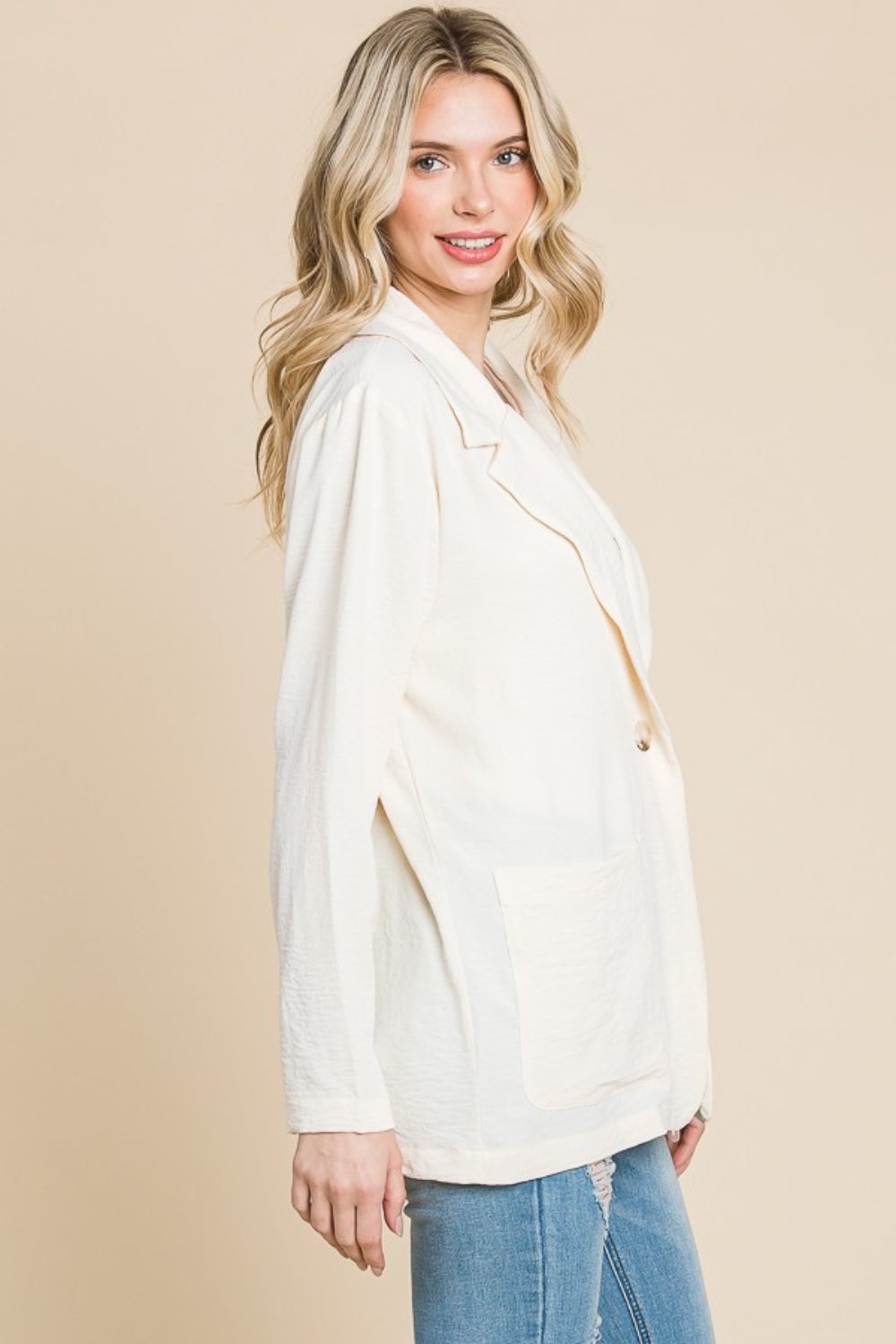 Culture Code One Button Long Sleeve Blazer with Pockets - NeoKira Unlimited