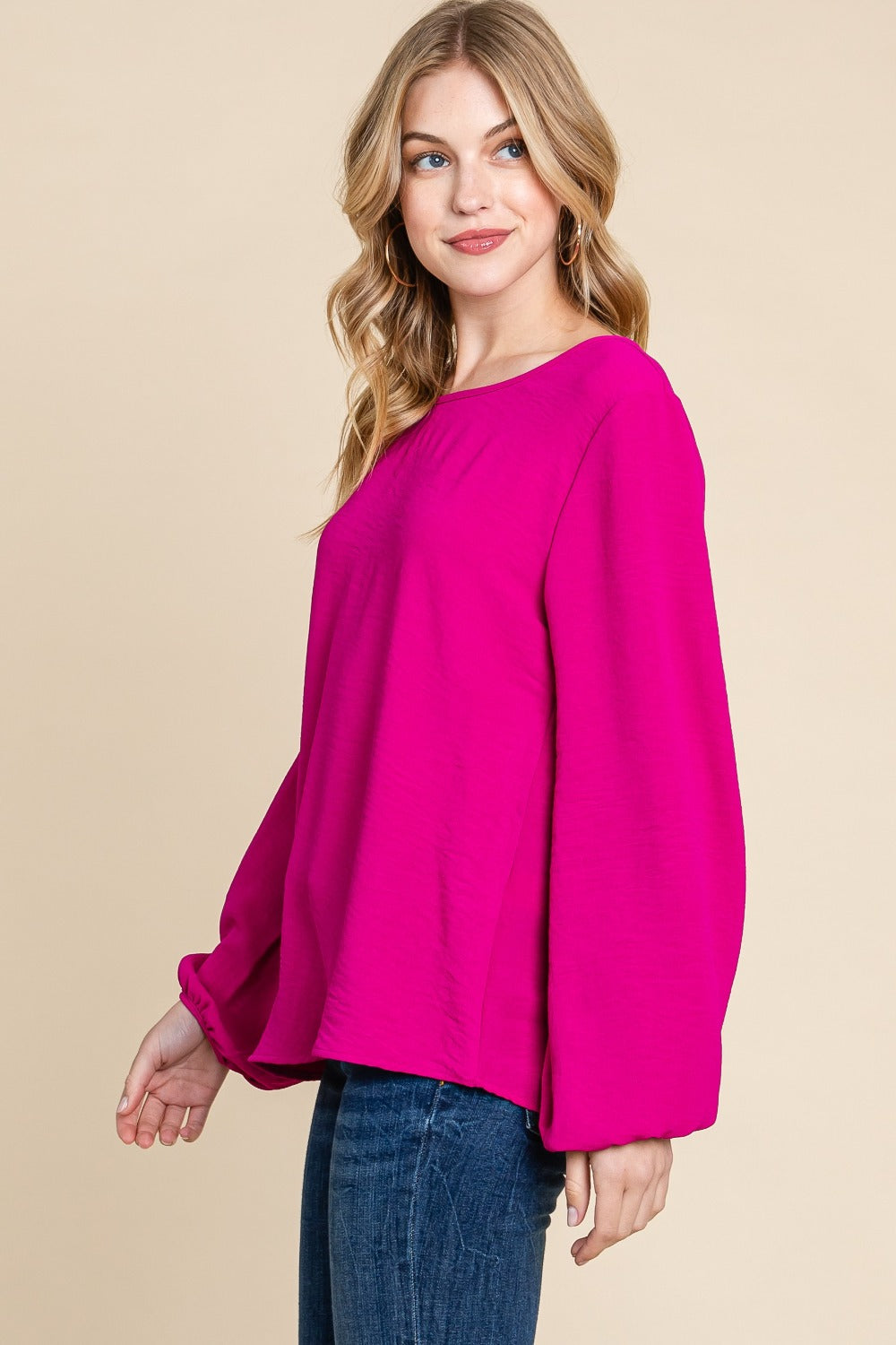 BOMBOM Textured Balloon Sleeve Top - NeoKira Unlimited