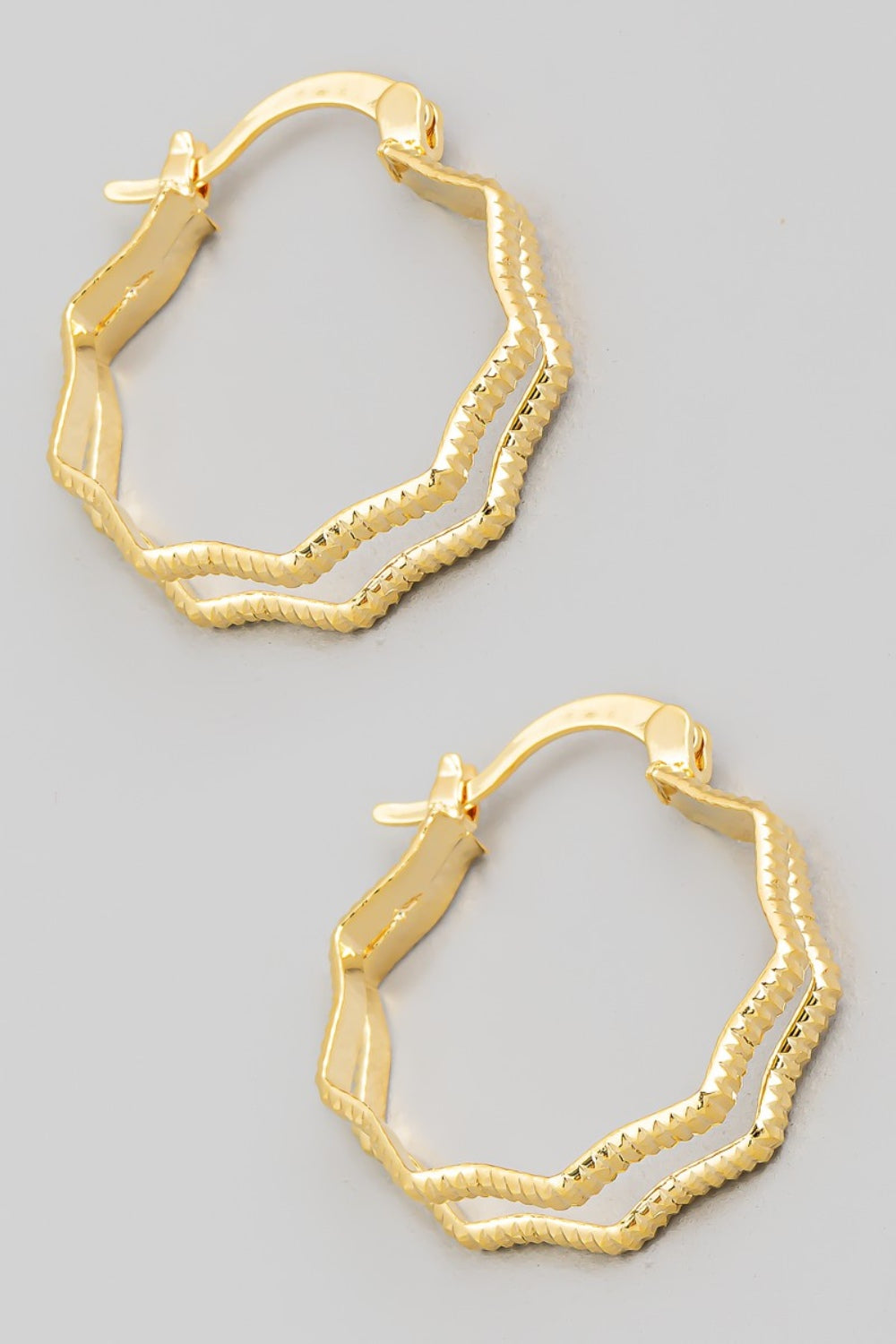 Fame Double Wavy Pincatch Hoop Earrings Hoops Trendsi Gold One Size 