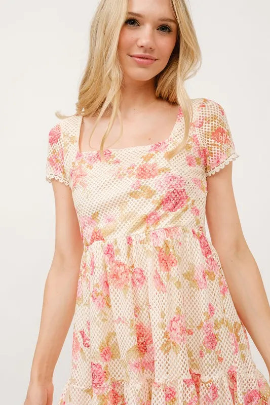 And The Why Square Neck Tiered Floral Fishnet Dress - NeoKira Unlimited