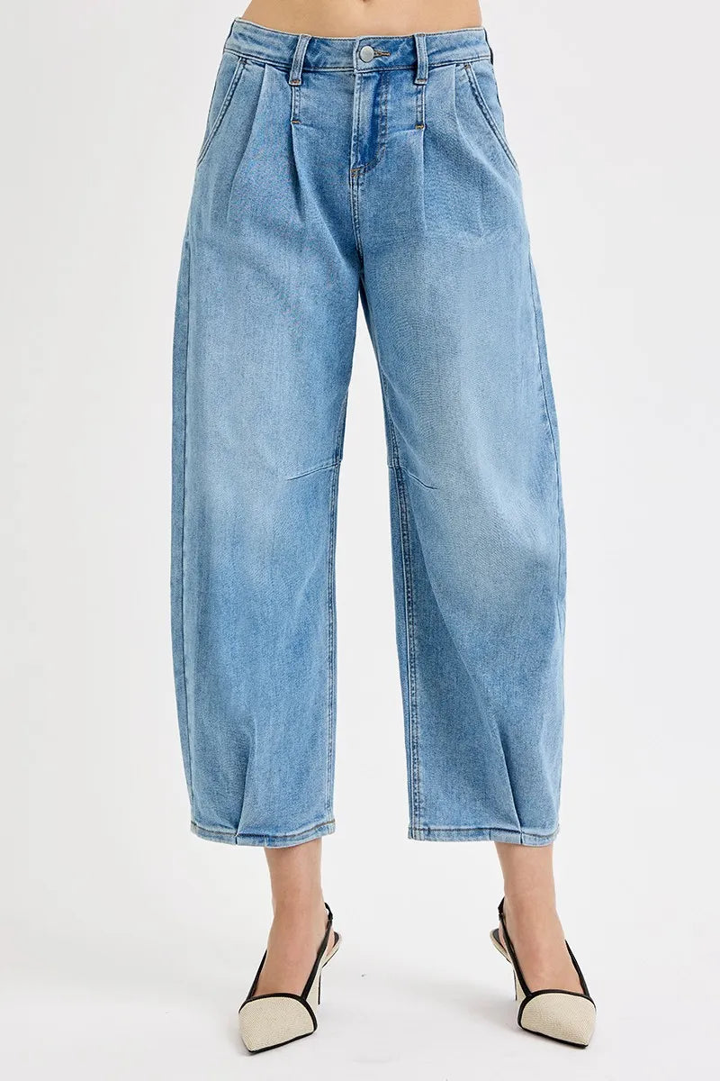 RISEN Full Size Mid-Rise Light Blue Wide Leg Cropped Jeans Relaxed Vintage Boyfriend Fit - NeoKira Unlimited