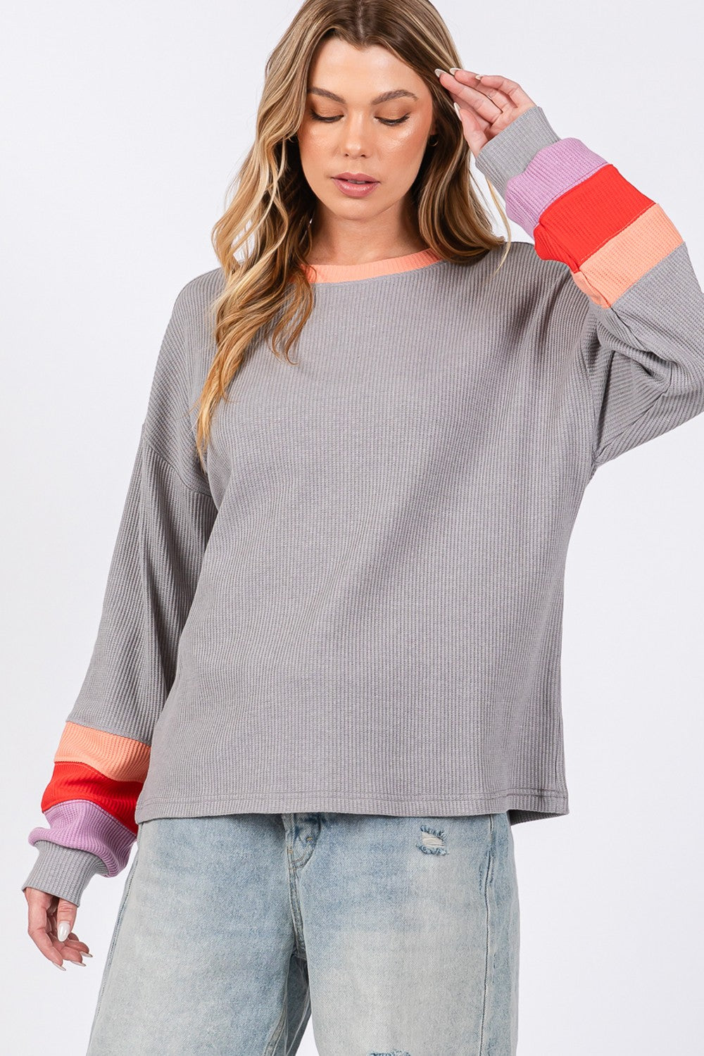 SAGE + FIG Color Block Waffle Knit T-Shirt T-Shirt Trendsi   