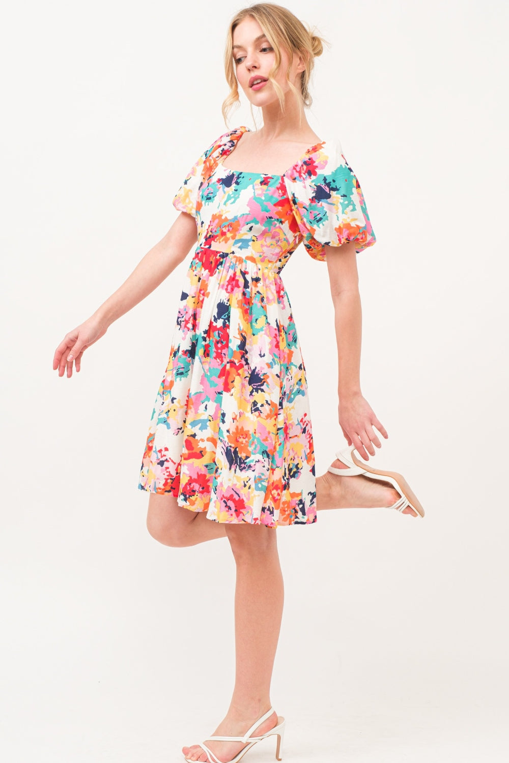 And The Why Square Neck Puff Sleeve Floral Dress Mini Dress Trendsi   