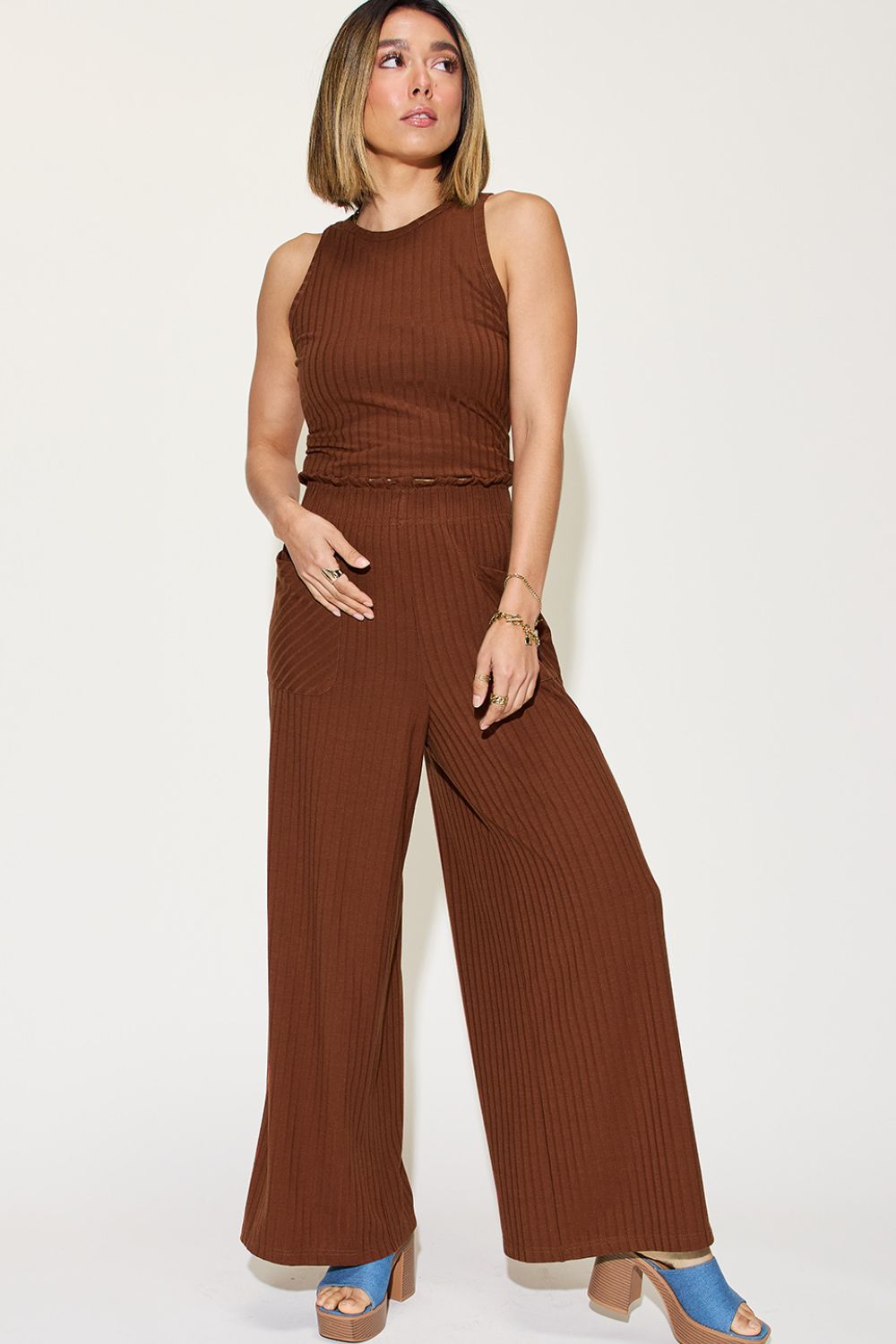 Basic Bae Full Size Ribbed Tank and Wide Leg Pants Set - NeoKira Unlimited