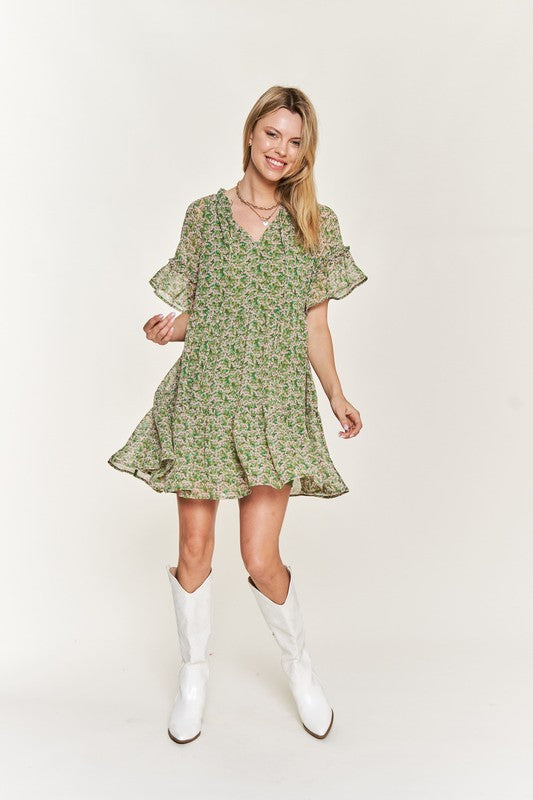 Jade By Jane Boho Floral Ruffle Sleeve V-Neck Mini Dress – Plus Size Flow & Flair - NeoKira Unlimited