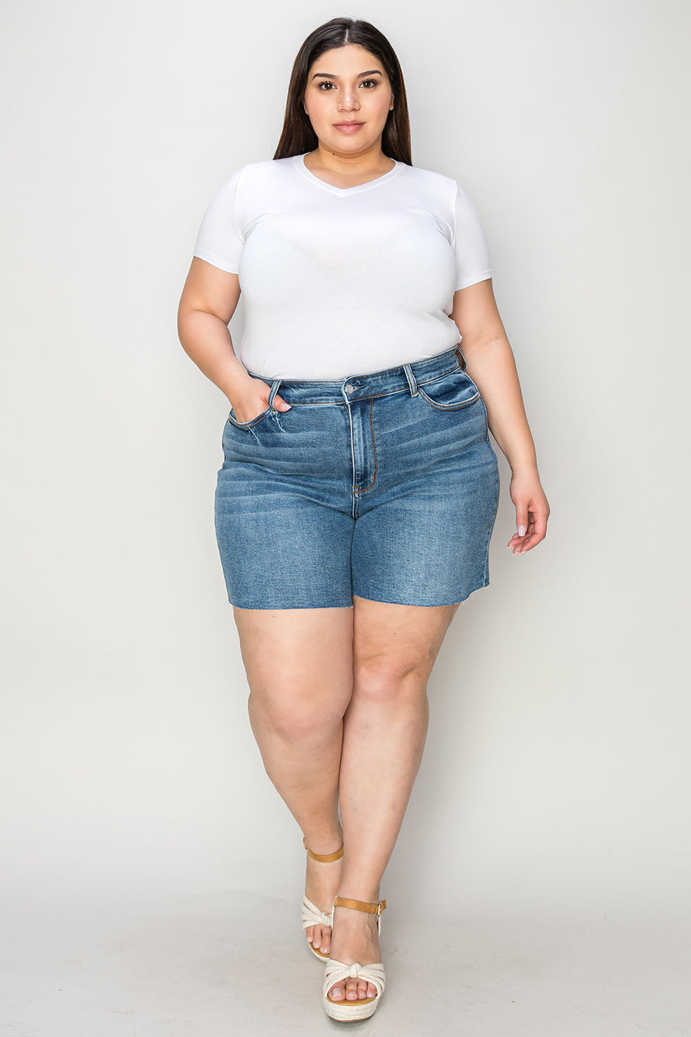 Judy Blue Full Size High Waist Slim Denim Shorts - NeoKira Unlimited