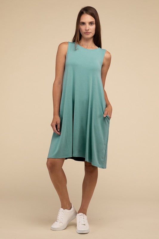 ZENANA Sleeveless Flared Slip Summer Dress with Side Pockets - NeoKira Unlimited