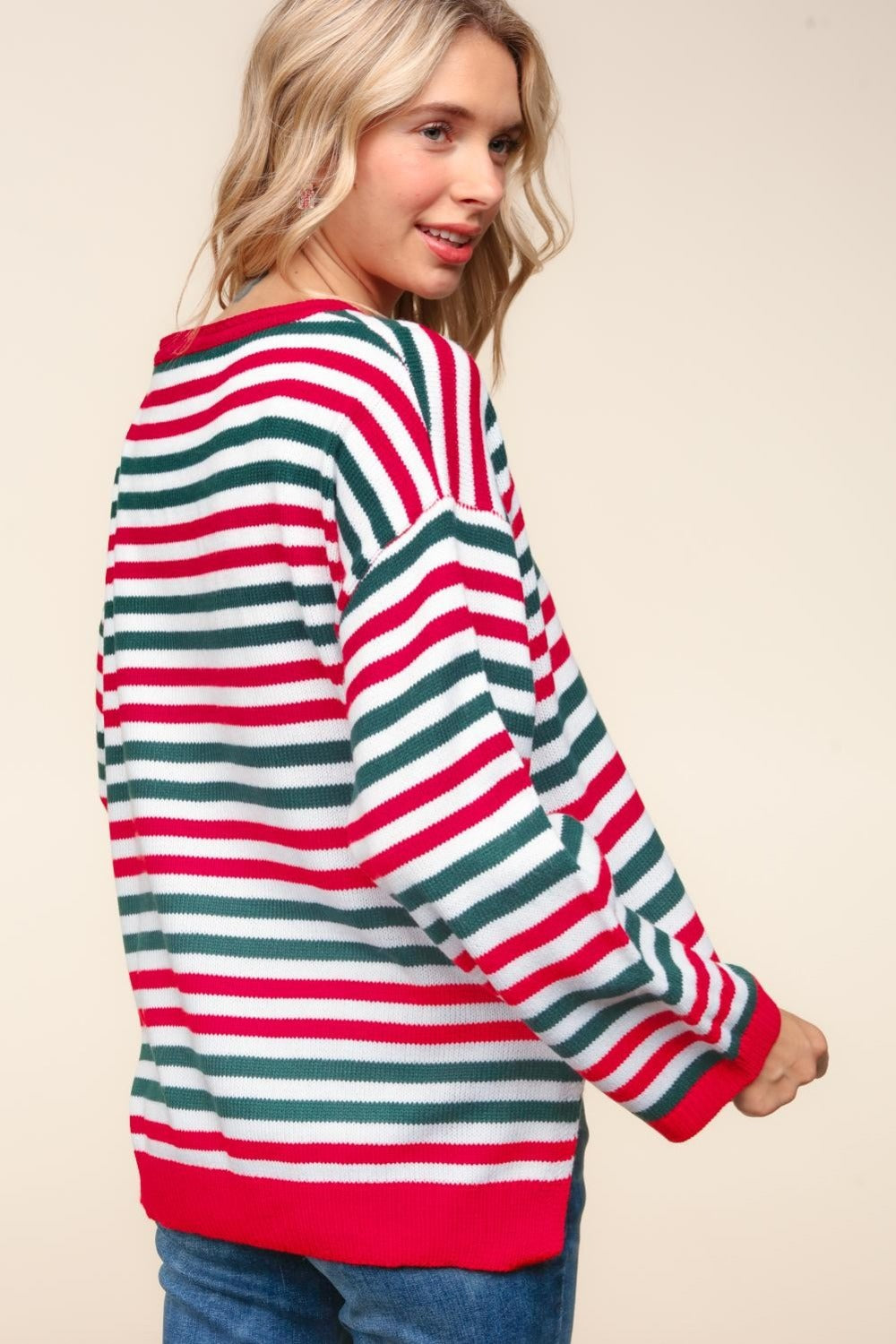Haptics Full Size Striped Contrast Side Slit Knit Top - NeoKira Unlimited