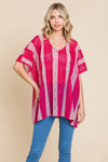 Cotton Bleu by Nu Label V Neck Drop Shoulder Oversize Top Top Trendsi Fuchsia S 