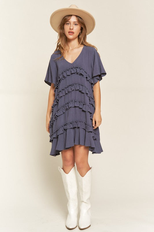 Jade By Jane Tiered Ruffle Mini Dress | Flowy Boho Chic Cotton Linen Style - NeoKira Unlimited