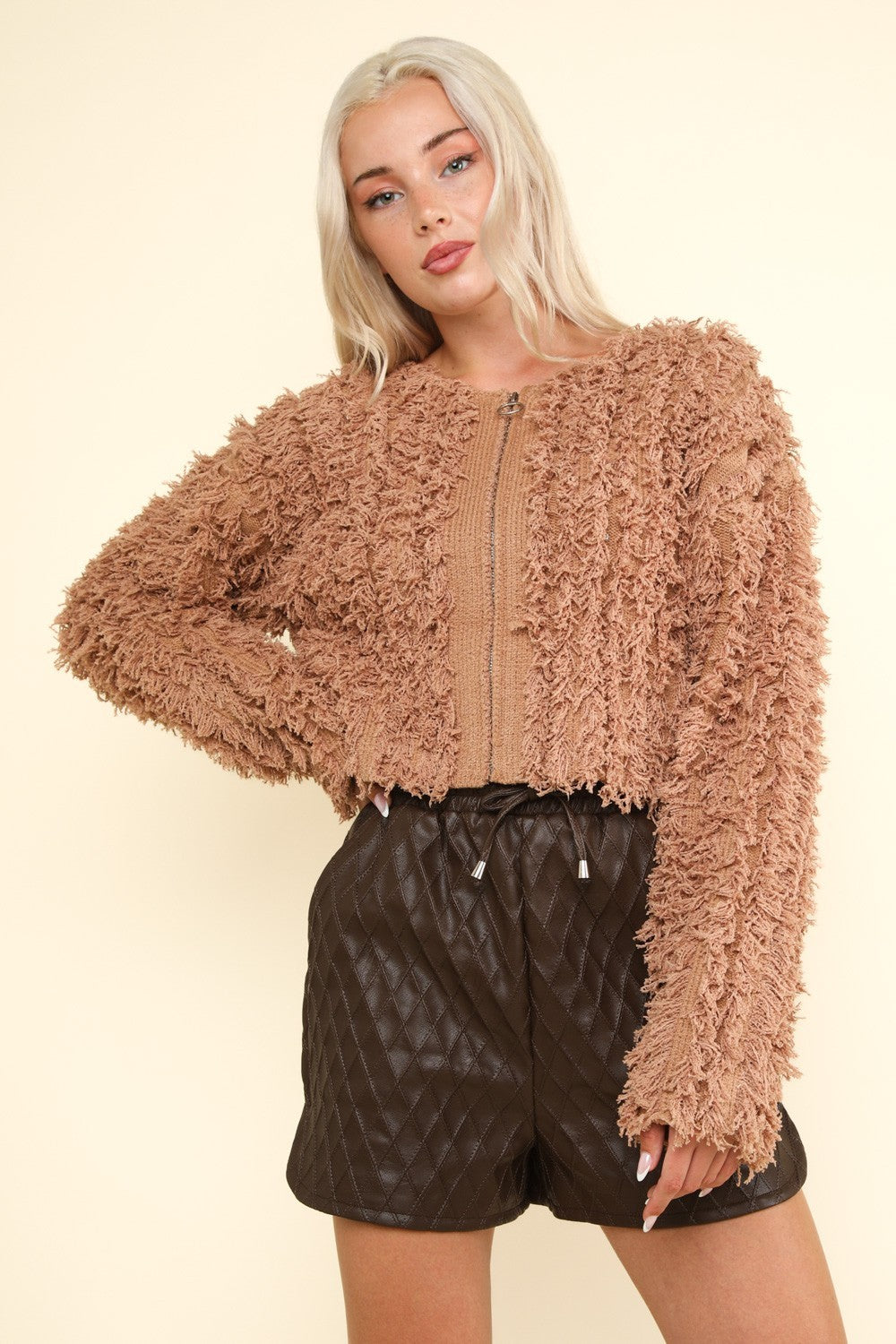 VERY J Shaggy Yarn Knit Zip Up Jacket - NeoKira Unlimited