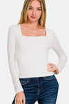 Zenana Square Neck Fitted Long Sleeve T-Shirt T-Shirt Trendsi   