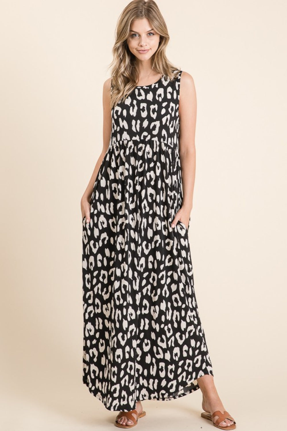 BOMBOM Leopard Maxi Dress with Pockets - NeoKira Unlimited