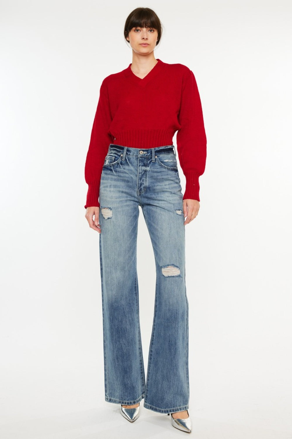Kancan Distressed High Waist Bootcut Jeans - NeoKira Unlimited