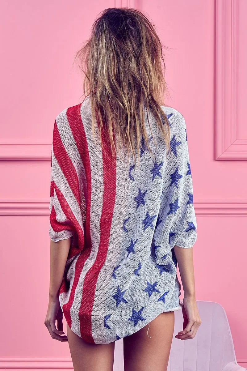 BiBi American Flag Theme Cocoon Knit Cardigan - NeoKira Unlimited