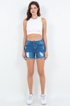 American Bazi High Waist Distressed Frayed Denim Shorts Denim Shorts Trendsi   