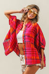 BiBi Button Up Dolman Sleeve Plaid Shirt Shirt Trendsi   