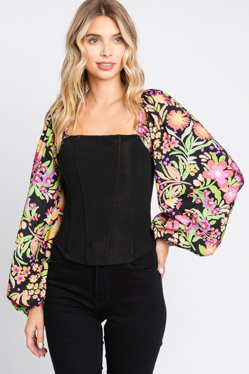 ODDI Full Size Floral Balloon Sleeve Blouse - NeoKira Unlimited