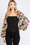 ODDI Full Size Floral Balloon Sleeve Blouse Blouse Trendsi   