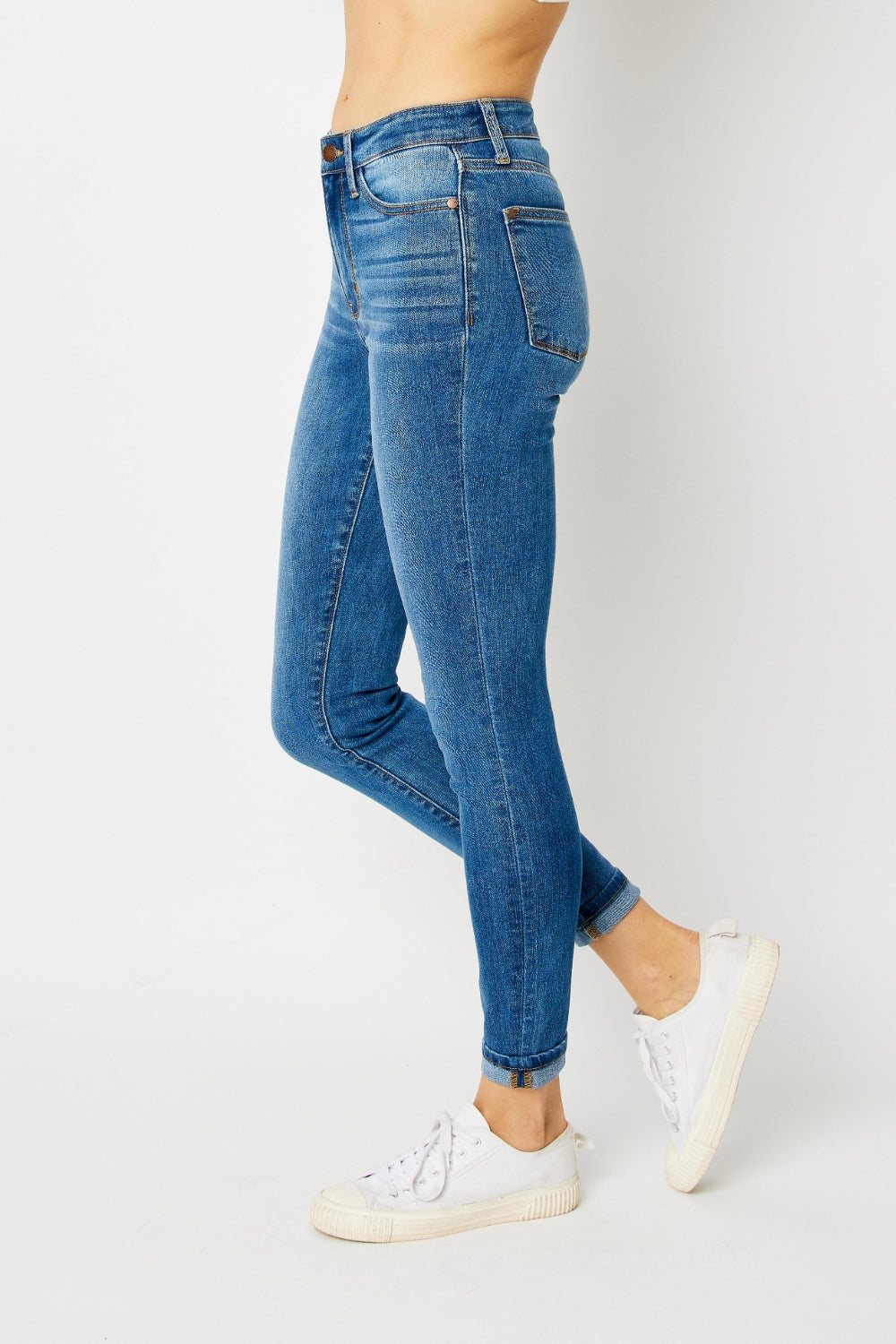 Judy Blue Full Size Cuffed Hem Low Waist Skinny Jeans - NeoKira Unlimited