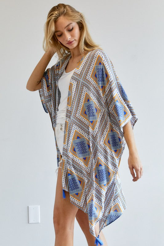 Printed Short Sleeve loose Kimono  Davi & Dani   