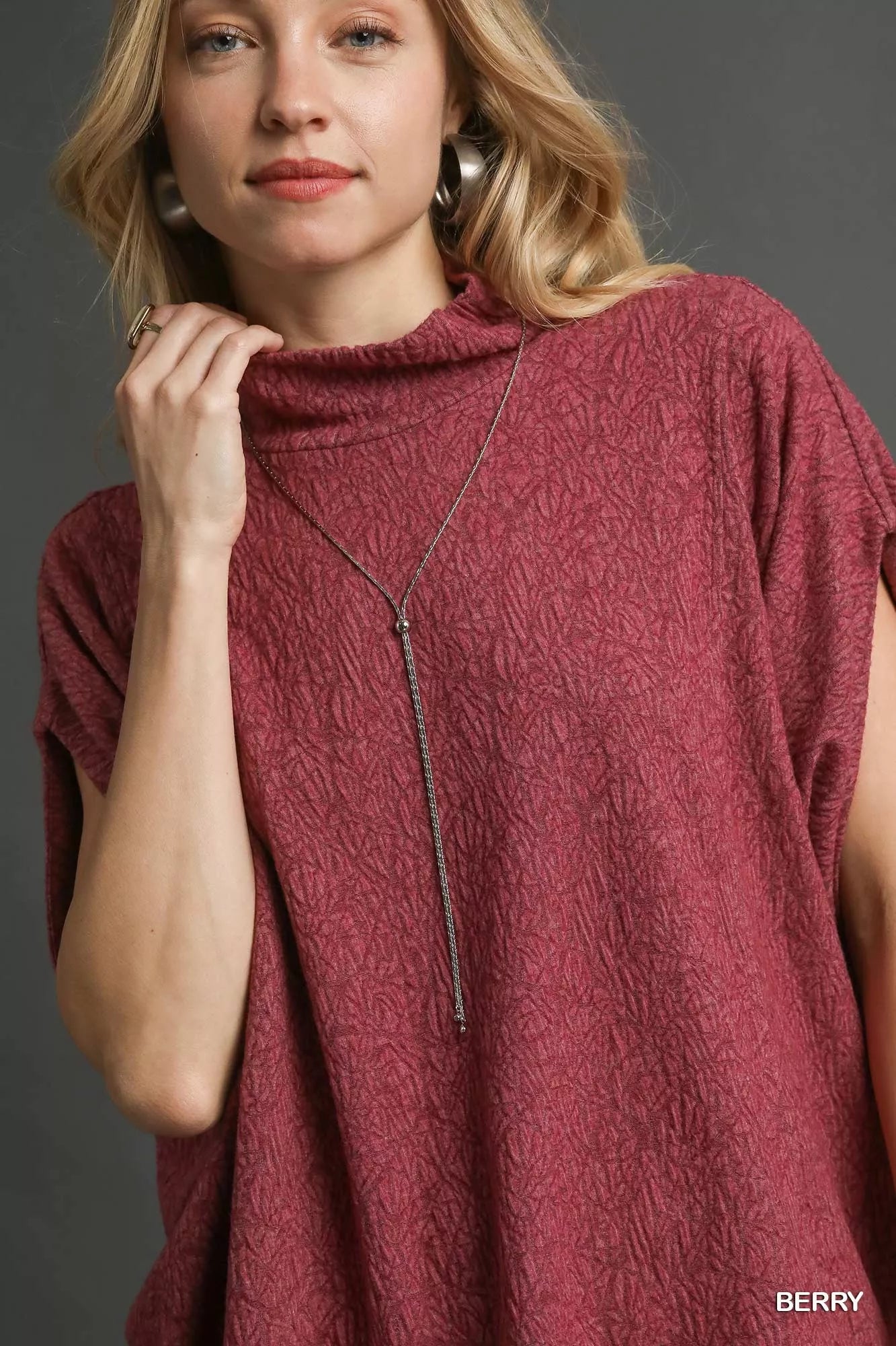 Umgee Textured Mock Neck Relaxed Top – Cozy Minimalist Style - NeoKira Unlimited