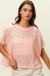 BiBi Braid Striped Short Sleeve Round Neck T-Shirt T-Shirt Trendsi Pink S 