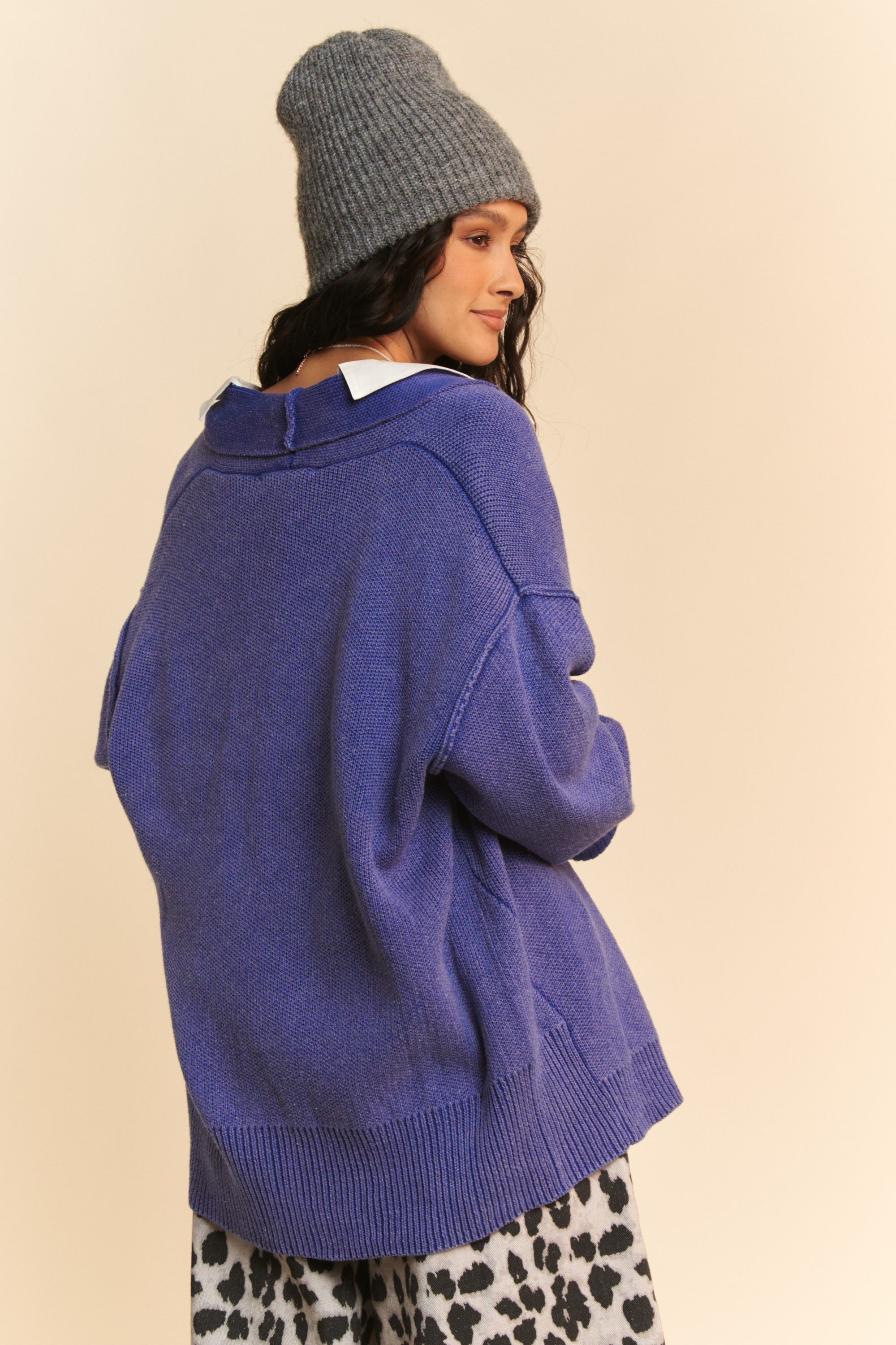 Davi & Dani Shawl Collar Ribbed Detail Button Up Cardigan - NeoKira Unlimited