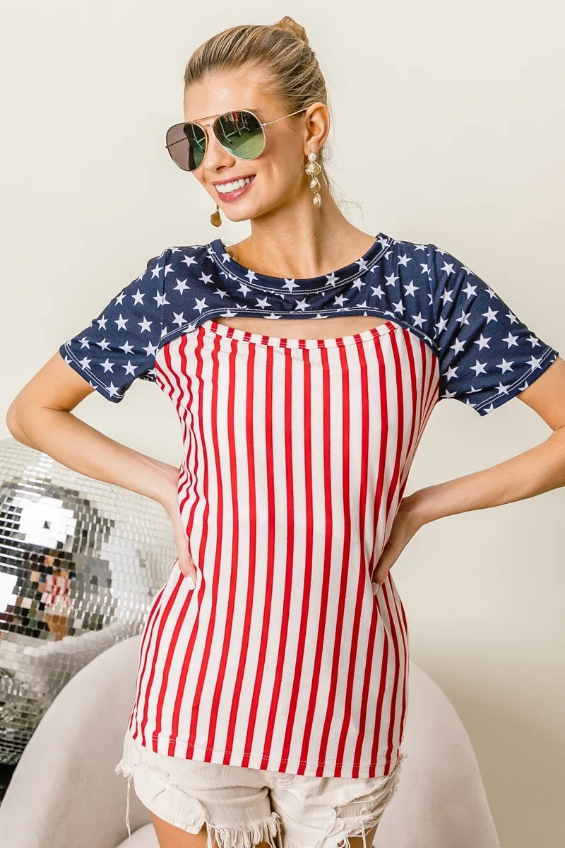BiBi American Flag Theme Front Cut Out Top - NeoKira Unlimited