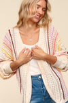 Haptics Full Size Striped Crochet Open Front Cardigan - NeoKira Unlimited