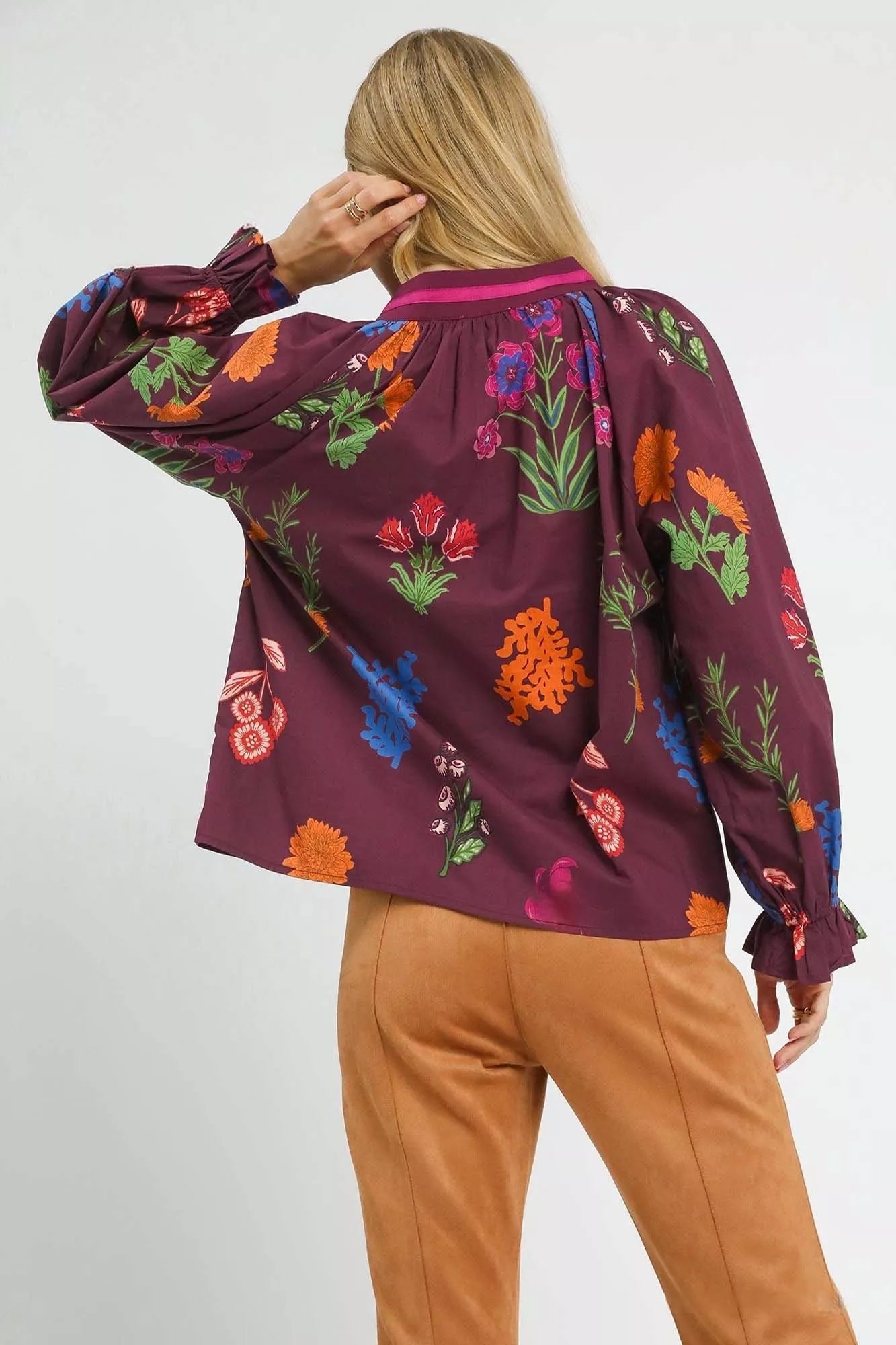 Umgee Floral Print Flounce Sleeve Blouse Boho Chic - NeoKira Unlimited